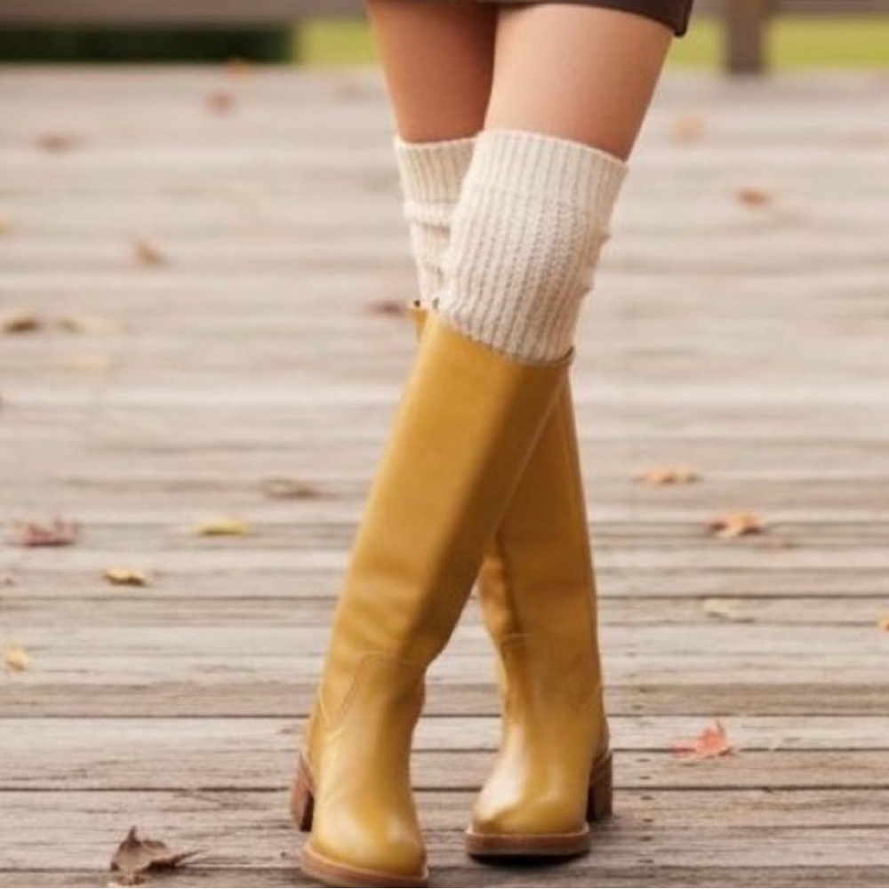 New Frye Camryn Tall Leather Equestrian Pull On Boots Banana - Picture 2 of 12